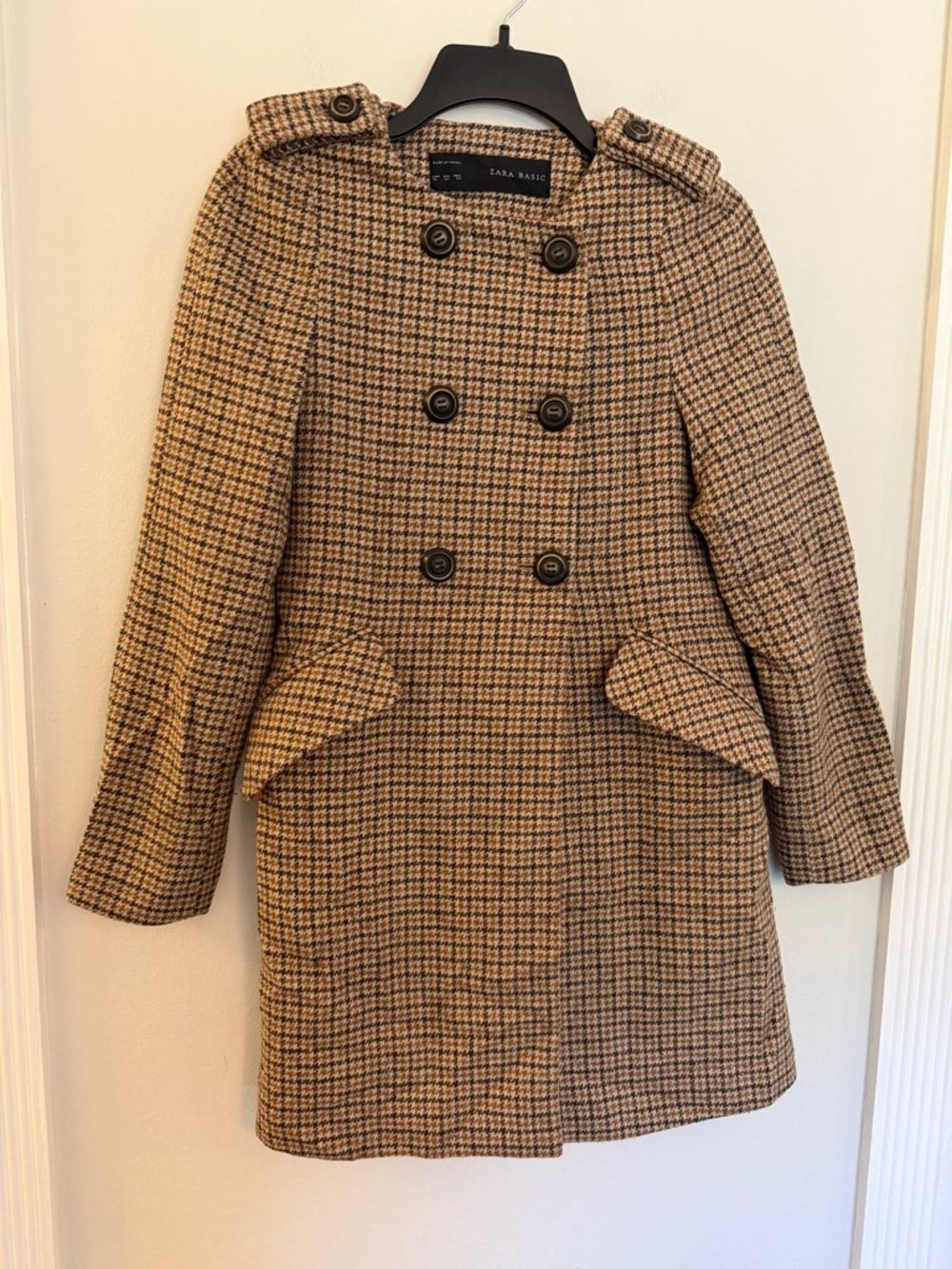 Zara Basic Wool Blend Houndstooth Peacoat Women’s XS